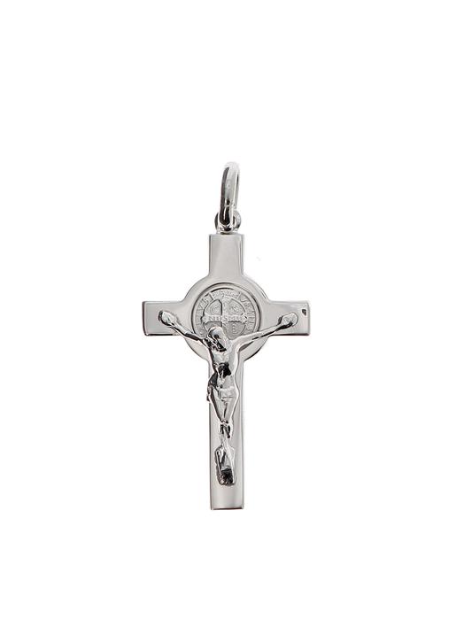 Croix pendentif de Saint Benoît, argent massif - 34 mm (Vue de face)