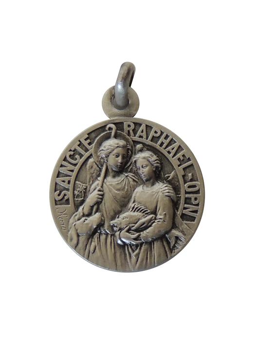Médaille de saint Raphaël 18mm, argent massif