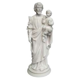 Statue of Saint Joseph end The Child Jesus, 38 cm Alabaster (Vue de face)