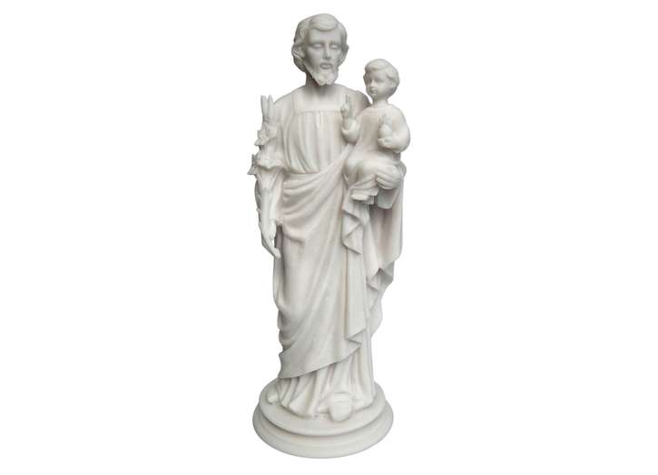 Statue of Saint Joseph end The Child Jesus, 38 cm Alabaster (Vue de face)