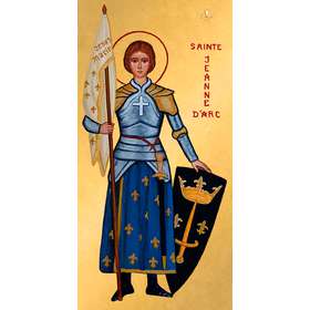 Icon of Saint Joan of Arc with coat of arms