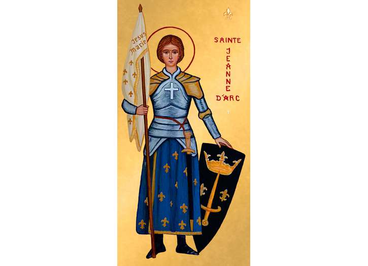 Icon of Saint Joan of Arc with coat of arms