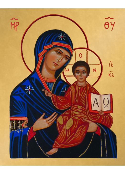 Icono de la Virgen María con elAlfa y Omega