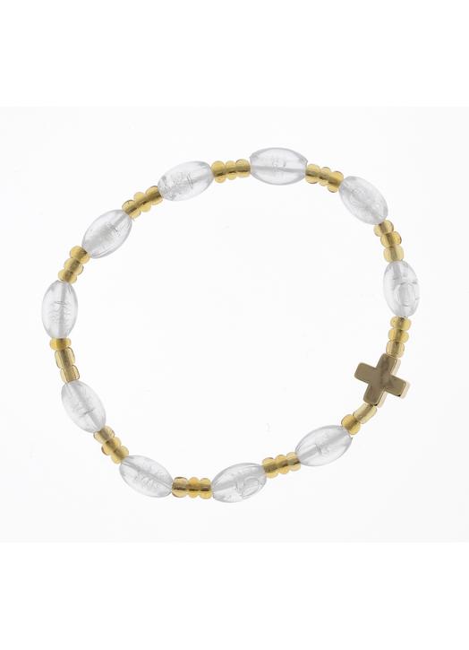 Tens bracelet with elastic - transparent pearl and gold-coloured metal