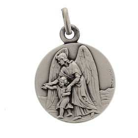 Medalla del Angel de la Guarda de plata maciza, 15 mm