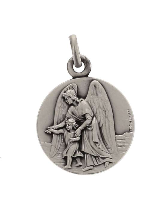Médaille Ange gardien en argent massif, 15 mm