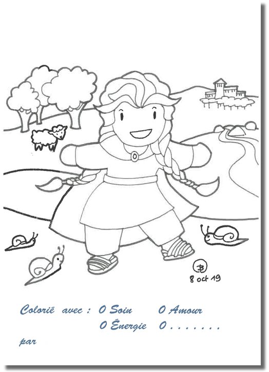 Coloring postcards: Saint Regina's childhood (recto)