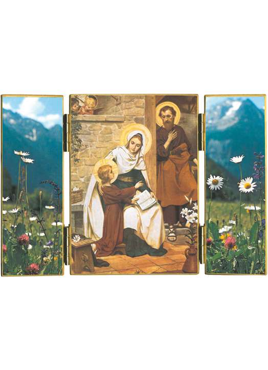 Triptych of The Holy Family of Nazareth with wildflowers