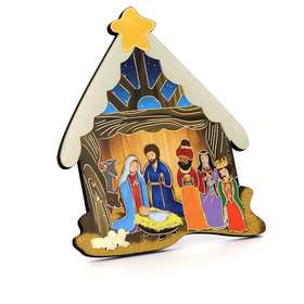 Icoon van de Geboorte van Christus met de Drie Koningen in de vorm van een kerststal