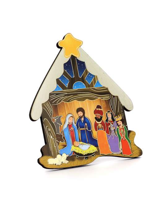 Icono de la Natividad con los Reyes Magos en forma de pesebre