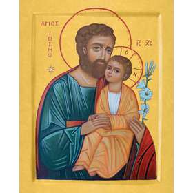 Icono de San José con el Niño Jesús con el Lirio