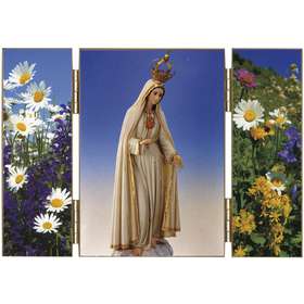 Tríptico de Nuestra Señora de Fátima con motivo floral