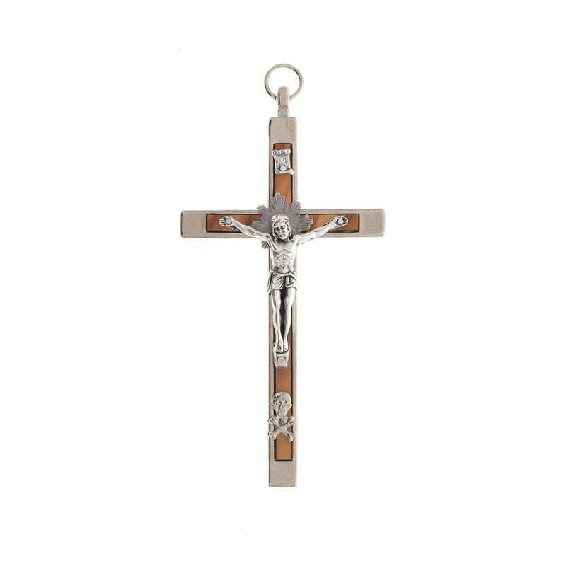 cross of the good death in metal and olive wood