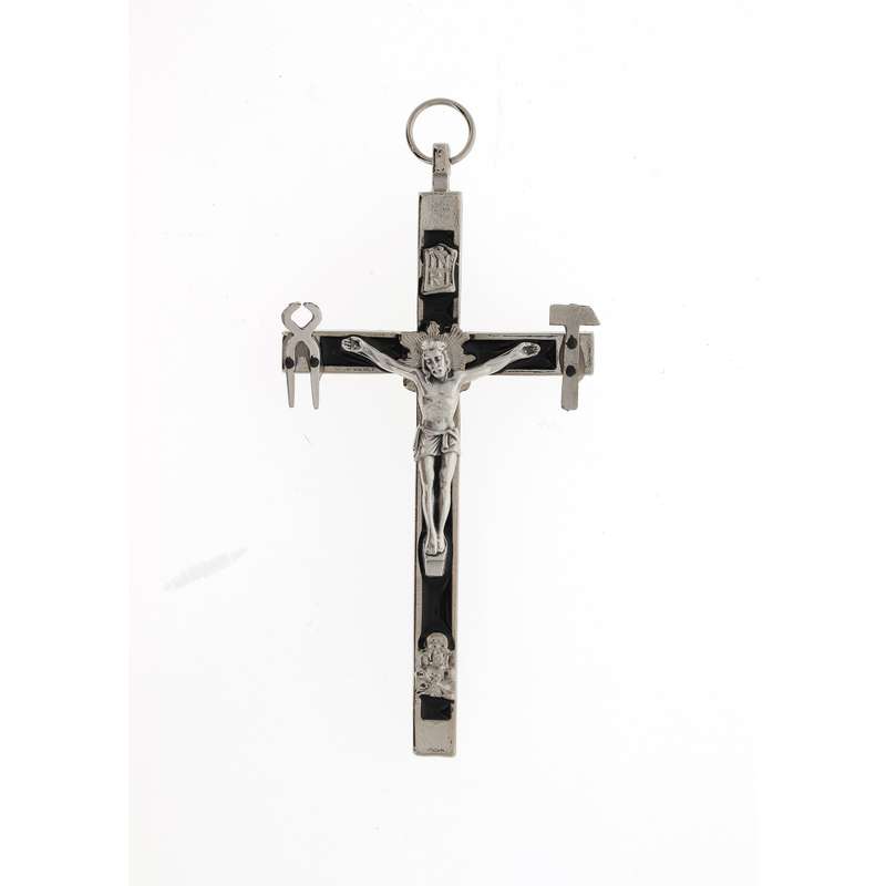 croix de la Salette en métal et émaillé noir