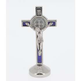 Christ of Saint Benedict on pedestal base, blue resin - 88 mm