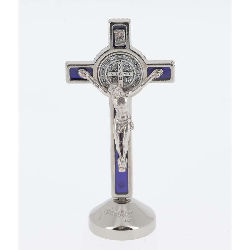 Christ of Saint Benedict on pedestal base, blue resin - 88 mm