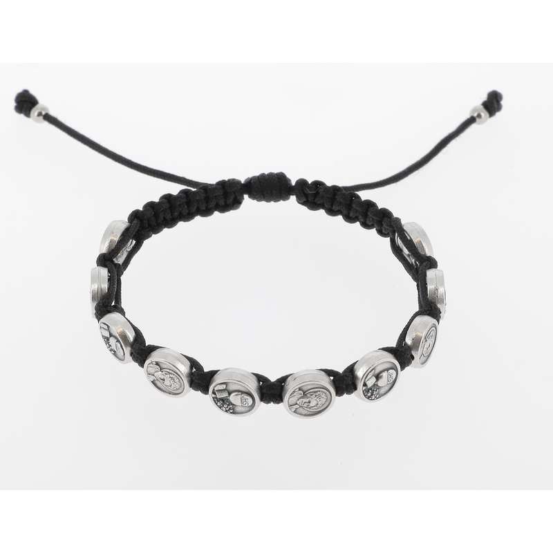 Pulsera negra - tenainier con 10 medallones de Carlo Acutis Pulsera negra - tenainier con 10 medallones de Carlo Acutis