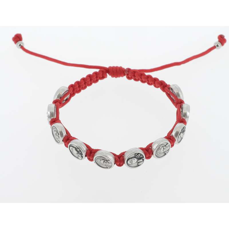 Pulsera roja - tenainier con 10 medallones de Carlo Acutis Pulsera roja - tenainier con 10 medallones de Carlo Acutis