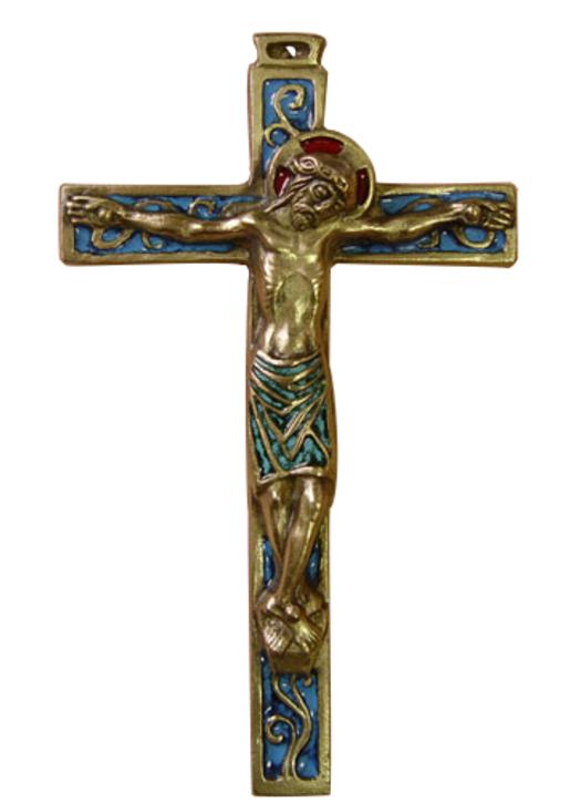 Crucifix en bronze émaillé