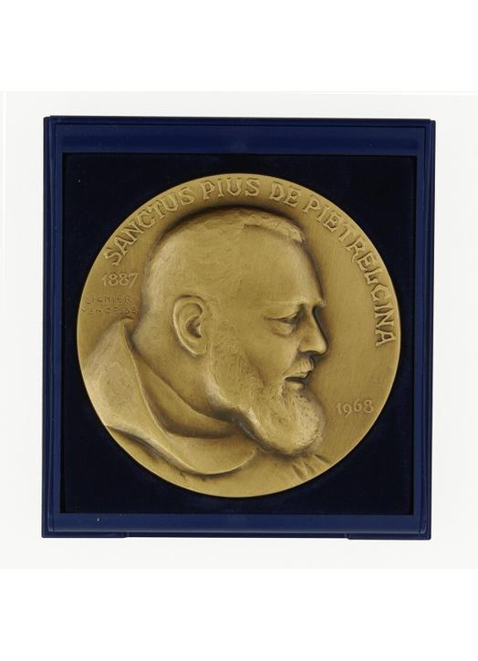 Médaille du Padre Pio (bronze patiné) - 7 cm