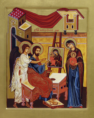 Icône représentant saint Luc qui peint un portrait de la sainte Vierge