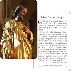 carte prière de saint Joseph avec une prière