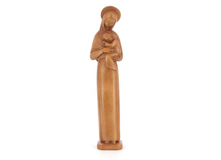 Estatua de la Virgen Madre aureolada, madera clara, 20 cm
