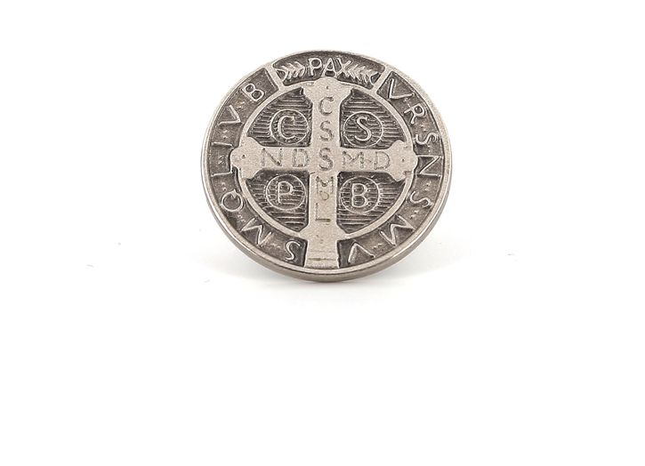 Epinglette de saint Benoît en argent massif, 16 mm