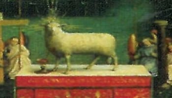 Au centre du retable, l'Agneau égorgé mais vivant